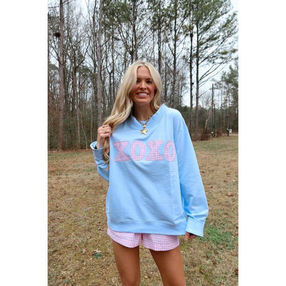 XOXO Gingham Mock Neck Sweatshirt