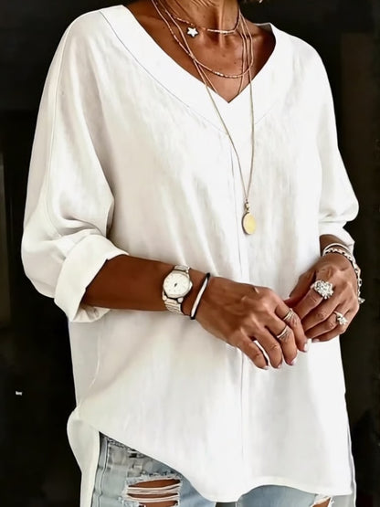 Women's V-Neck 3/4 Sleeve Side Slit Top