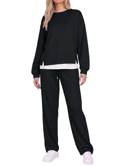 Women Fake Layered Crewneck Top And Jogger Pants Set