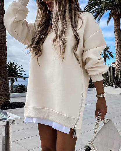✨Trend Women’s Long Sleeve Pullover Sweatshirt Zipper Slit Casual Dress