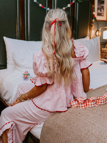 Women's Plaid Ruffle Puff Sleeve Pajamas Set