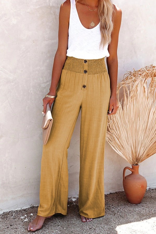 2023 Hot Sale🔥Linen Blend High Rise Smocked Pants(49% OFF💥)