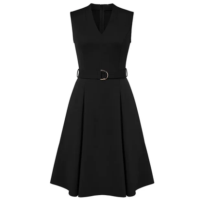 Women's Sleeveless V-Neck A-Line Dress with Belt
