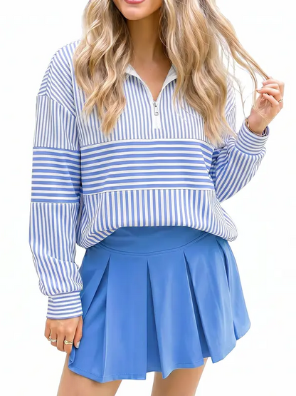 Quarter Zip Colorblock Striped Oversized Top