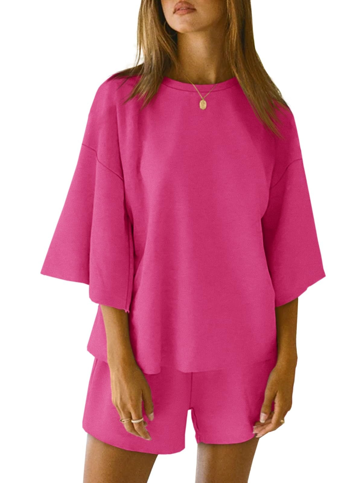 Women's 3/4 Sleeve Tops and Elastic Waist Shorts Lounge Set