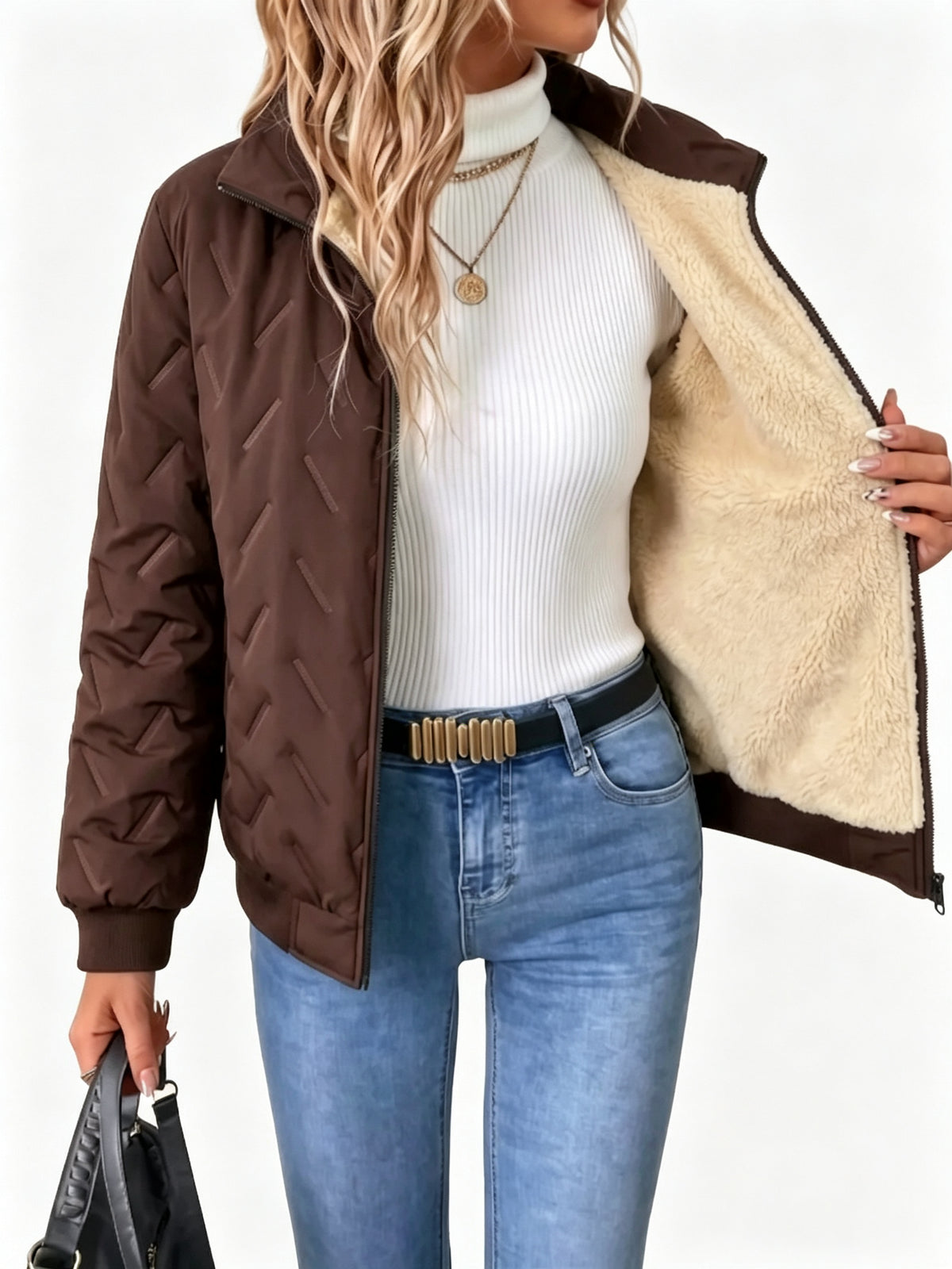 Women Mock Neck Zip Warm Jacket