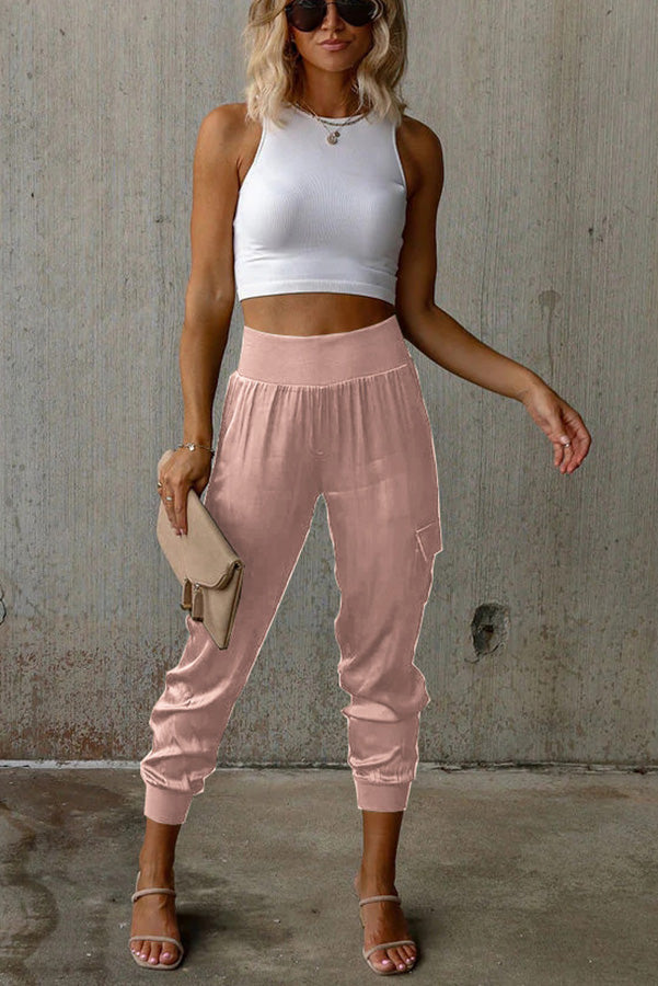 Women's Satin High Waist Pocketed Joggers