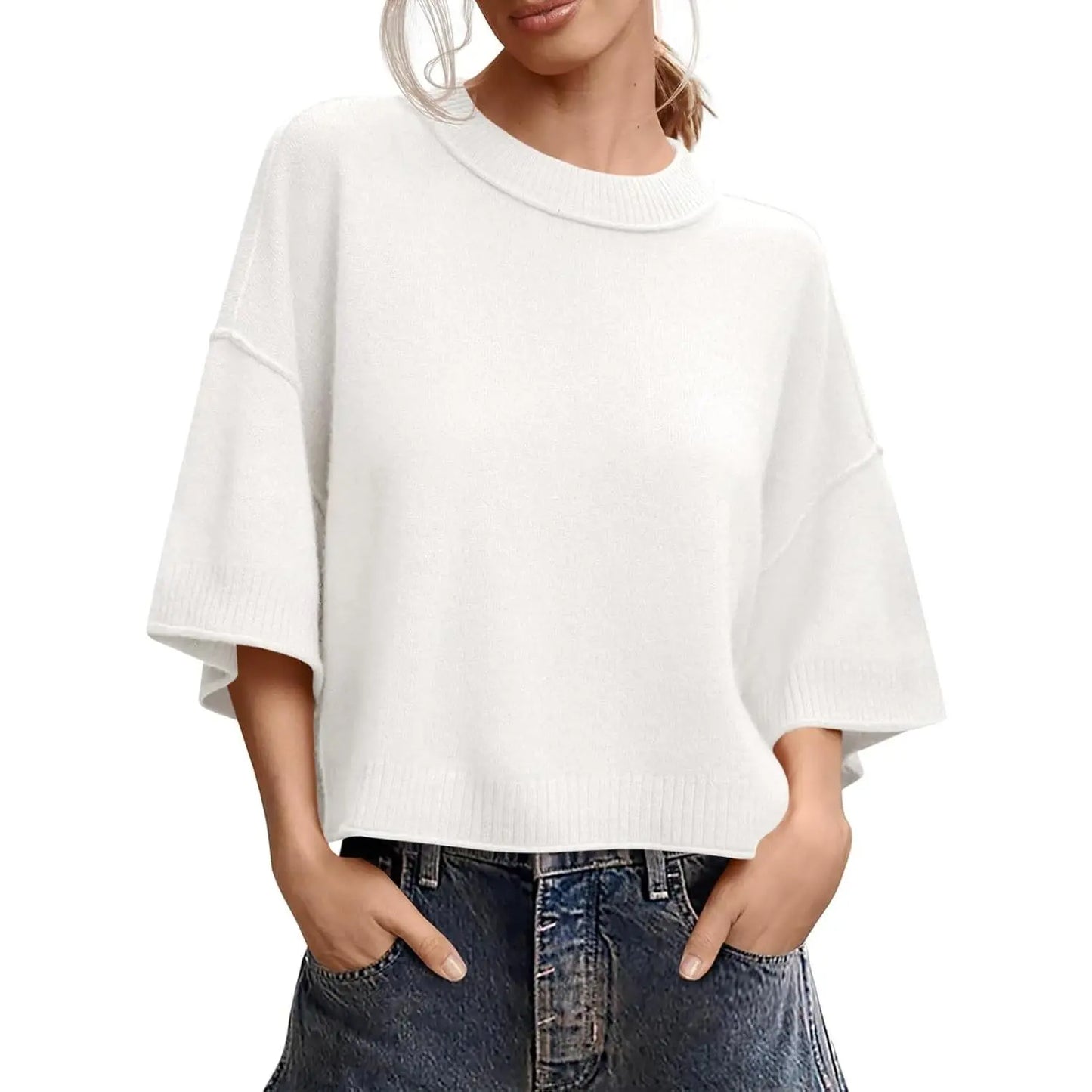 Womens Short Sleeve Sweater Summer Oversized Cropped Sweaters