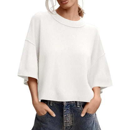 Womens Short Sleeve Sweater Summer Oversized Cropped Sweaters