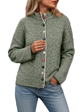 Womens Stand Collar Colorful Button Fall Cardigan