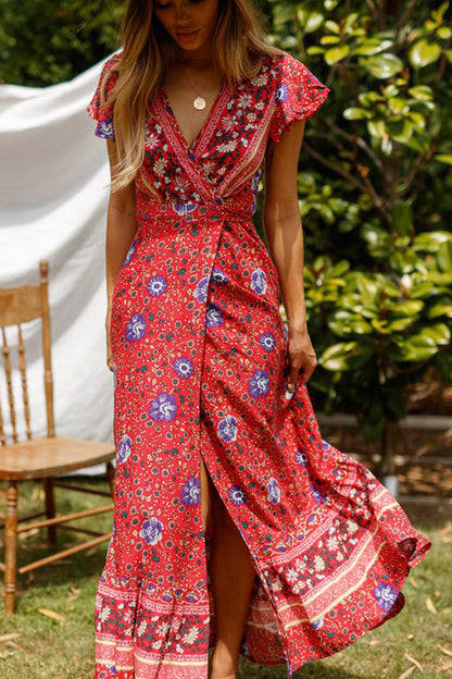 Women's Boho V-neck Long Maxi Dress
