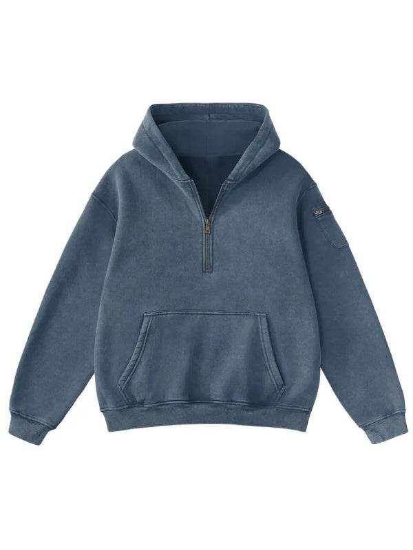 Women Vintage Washed Half Zip Oversized Hoodie