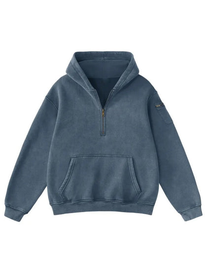 Women Vintage Washed Half Zip Oversized Hoodie