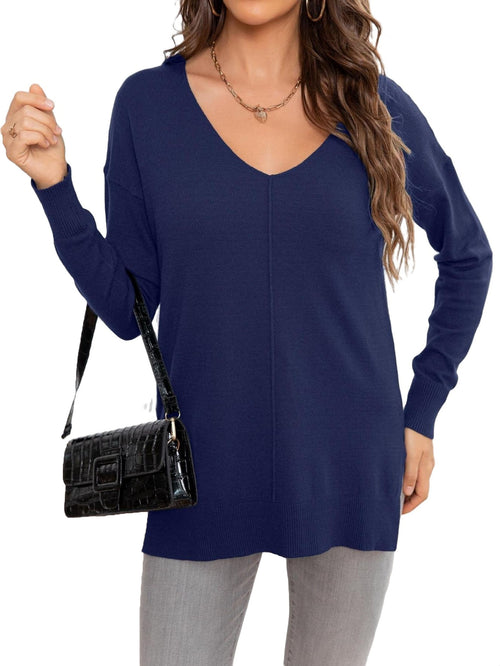 ✨Women's Casual Solid V Neck Pullover