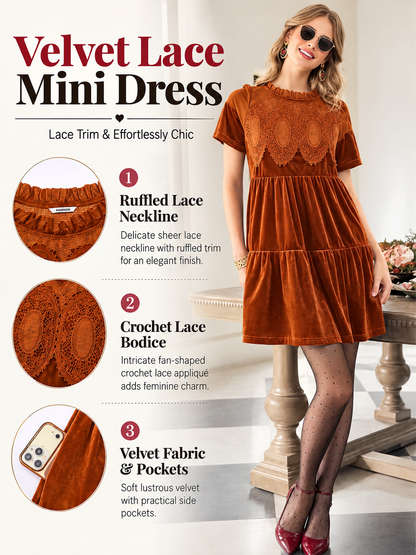 Women's Velvet Lace Babydoll Mini Dress