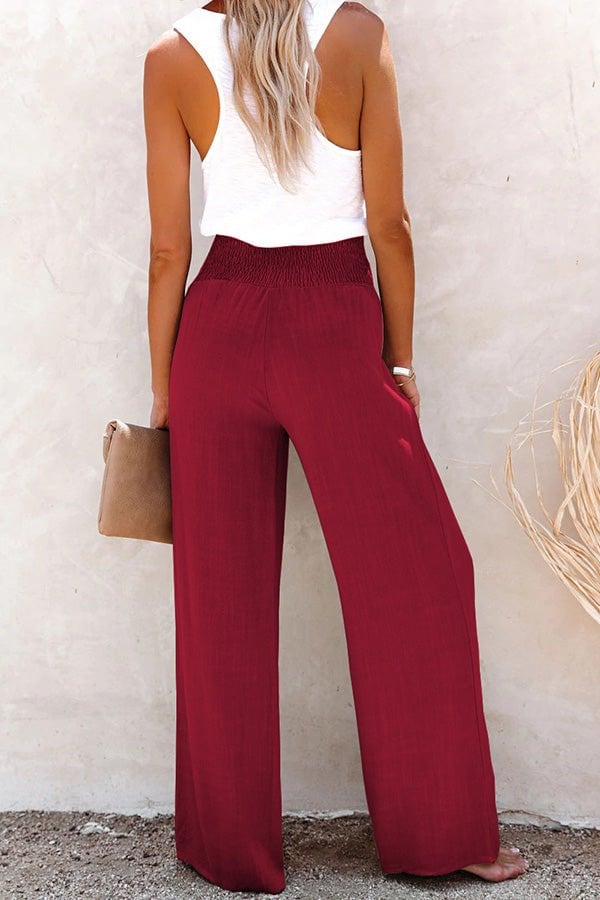 2023 Hot Sale🔥Linen Blend High Rise Smocked Pants(49% OFF💥)