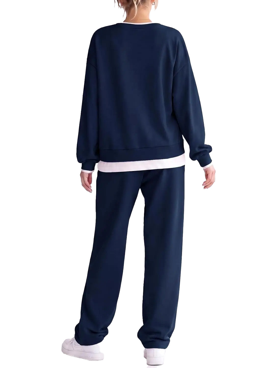 Women Fake Layered Crewneck Top And Jogger Pants Set