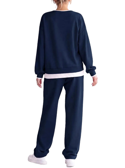 Women Fake Layered Crewneck Top And Jogger Pants Set