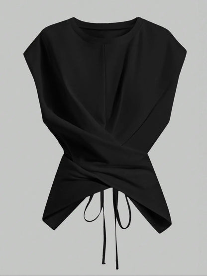 HOT SALE Women's Cap Sleeve Tie Back Cinched Waist Wrap Top
