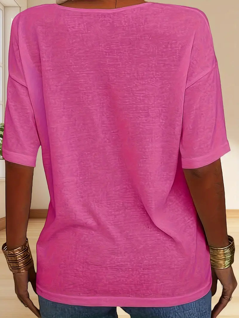 ⏰Hot Sale-Women's V-Neck Half Sleeves Oversized T-shirt Solid Basic Tops