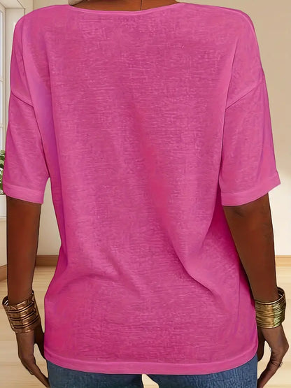⏰Hot Sale-Women's V-Neck Half Sleeves Oversized T-shirt Solid Basic Tops