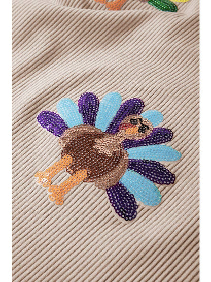 Women's Sequin Turkey Patch Thanksgiving Corduroy Sweatshirt