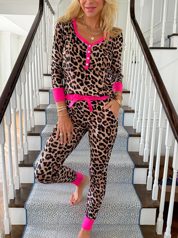 ⏰Hot Sale-Leopard with Pink Trim Jogger Pajama Set
