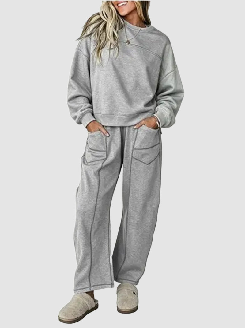 Hot Sale-Womens Casual 2 Piece Contrast Seams Tracksuit Set