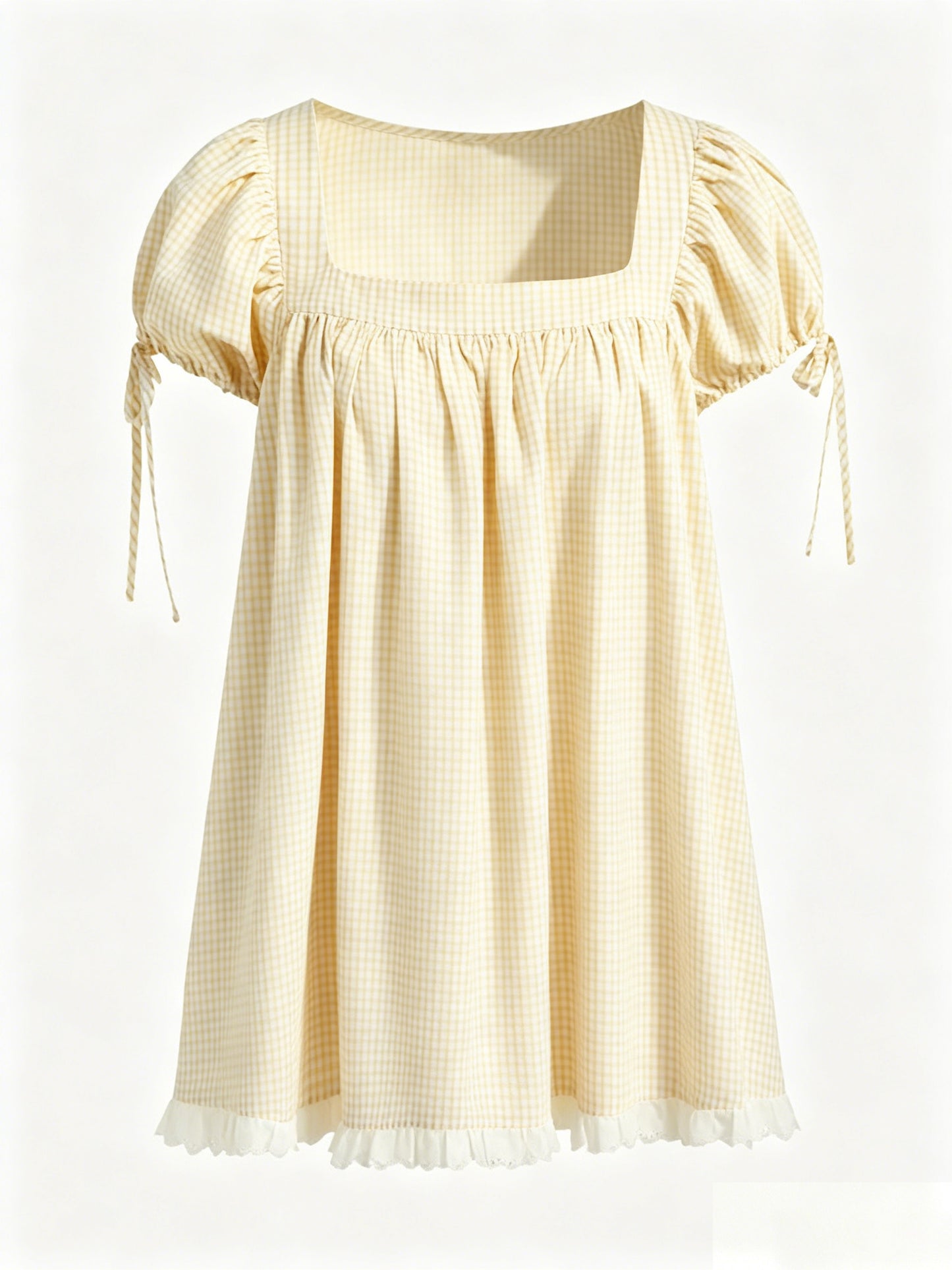 Sweet square neckline, ruffled chest, puff sleeves, adjustable silhouette, casual long shirt