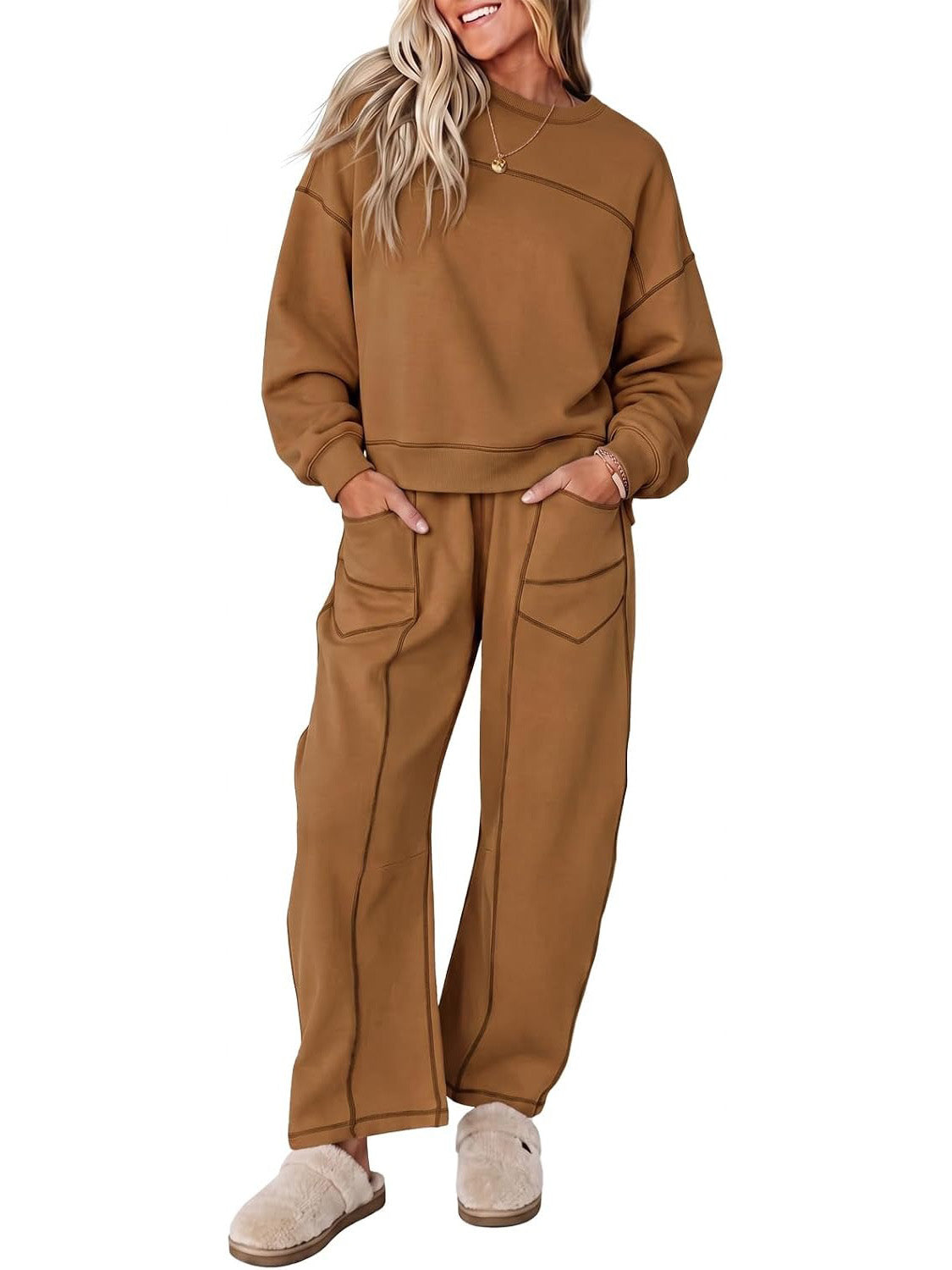 Limited time sale🔥Womens Casual 2 Piece Contrast Seams Tracksuit Set