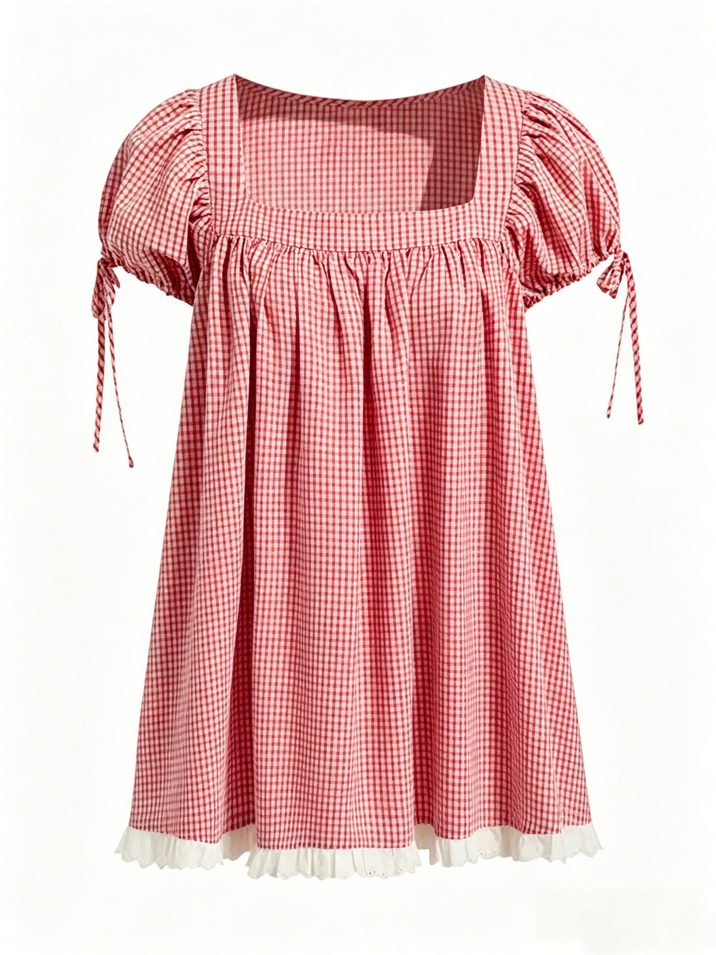 Sweet square neckline, ruffled chest, puff sleeves, adjustable silhouette, casual long shirt