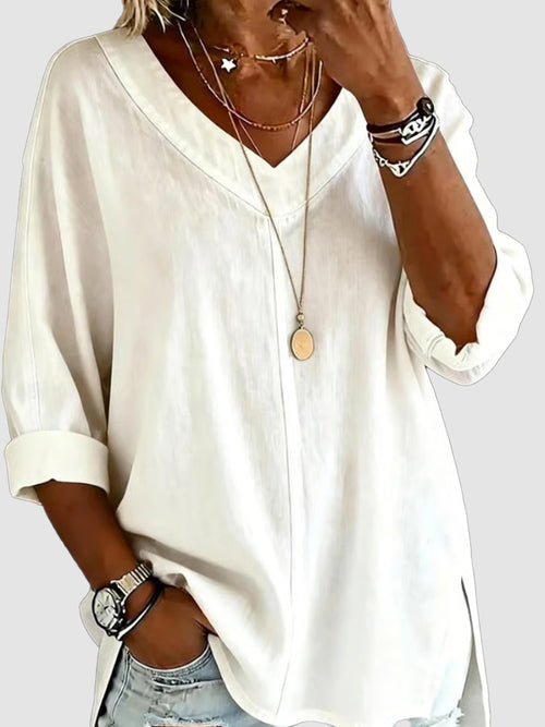 Women's V-Neck 3/4 Sleeve Side Slit Top