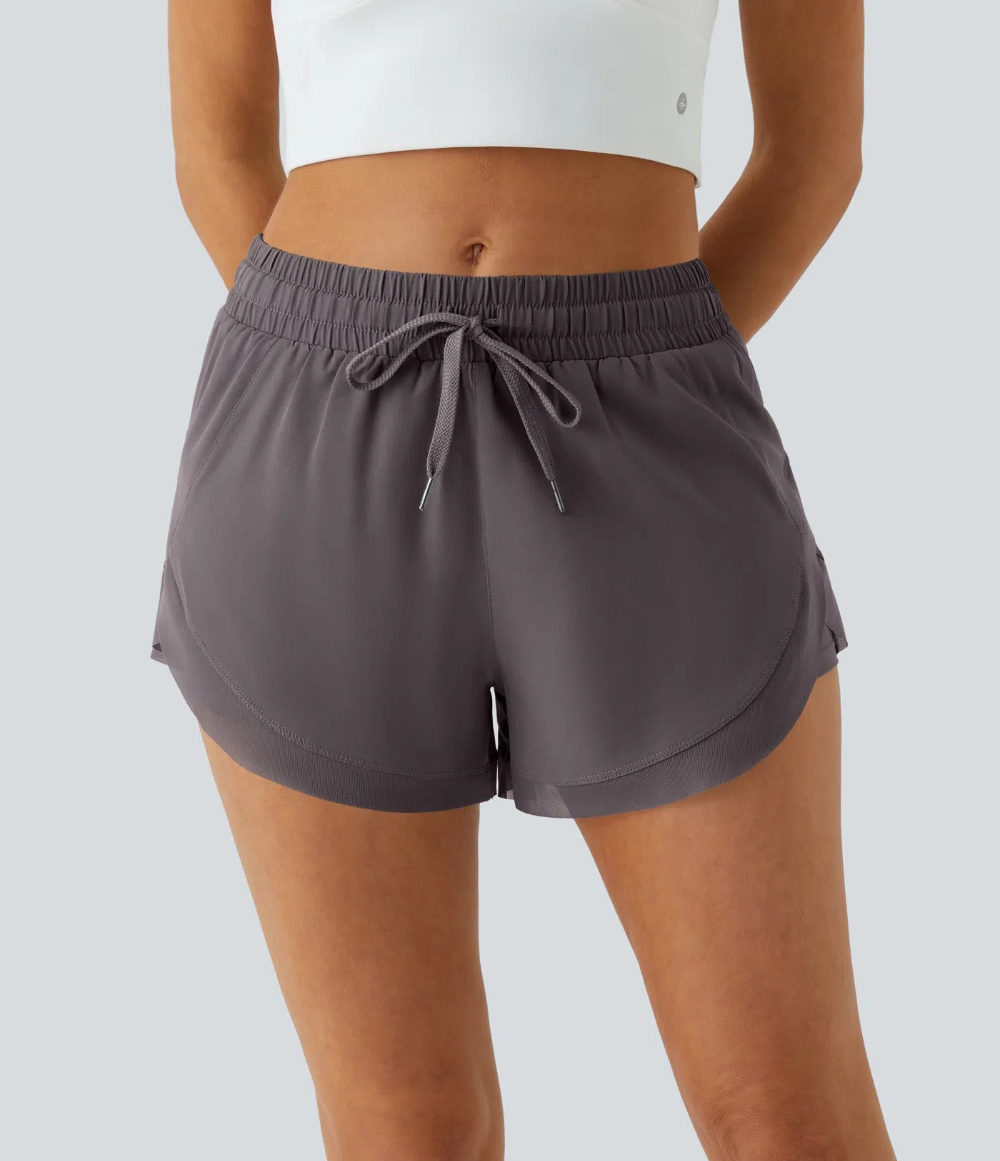✨Women Mid Rise Drawstring Contrast Mesh 2-in-1 Flowy Running Shorts 3''