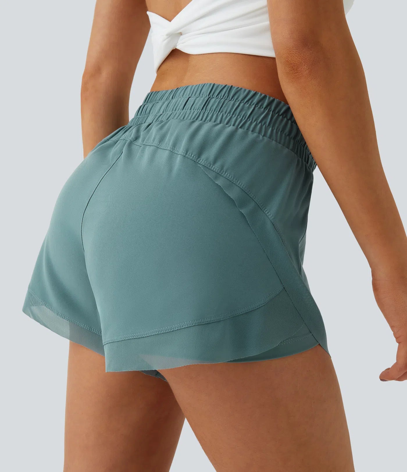 ✨Women Mid Rise Drawstring Contrast Mesh 2-in-1 Flowy Running Shorts 3''