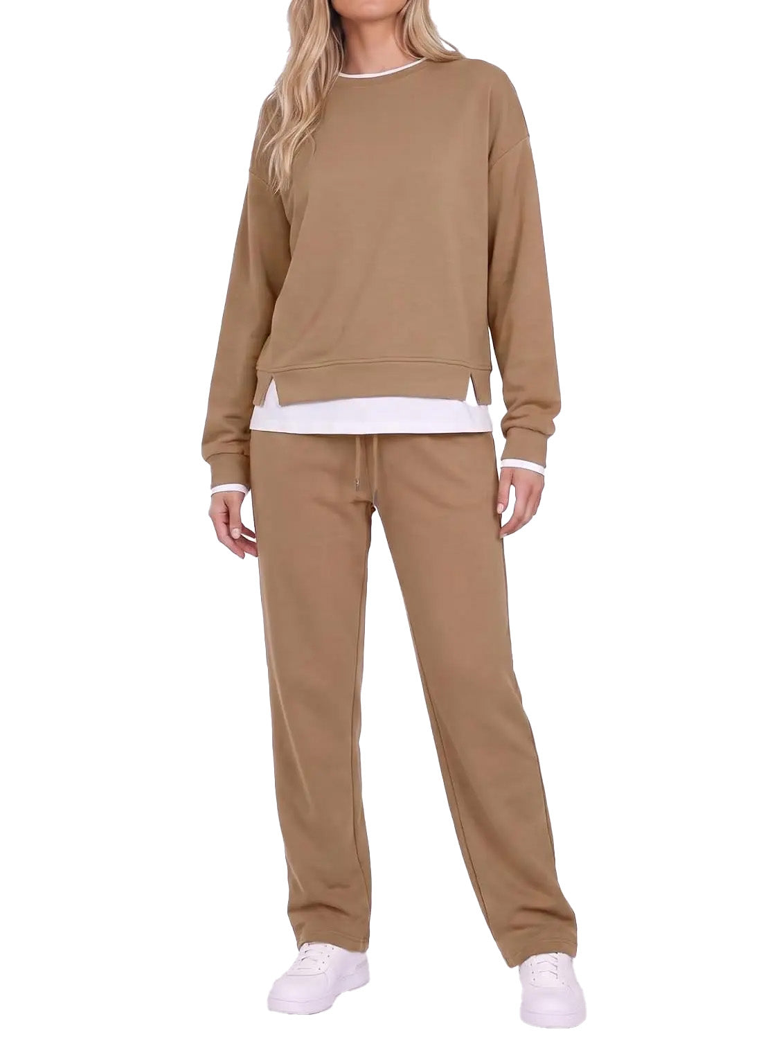 Women Fake Layered Crewneck Top And Jogger Pants Set