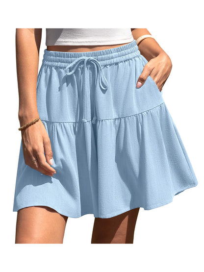 Women's High Waist Drawstring Tiered Skort