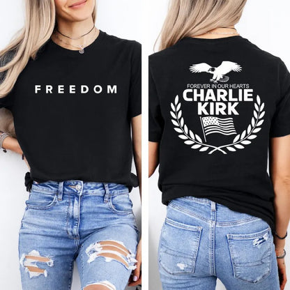 Charlie Kirk Memorial Tee, Patriotic Eagle Wreath “Forever in Our Hearts” Unisex T-Shirt