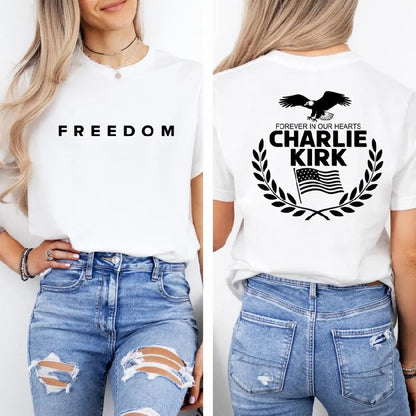 Charlie Kirk Memorial Tee, Patriotic Eagle Wreath “Forever in Our Hearts” Unisex T-Shirt