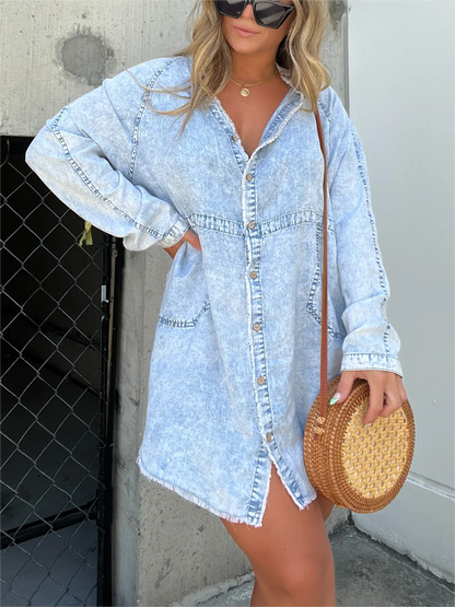 2023 Hot Sale Women's Washed Oversized Shirt Dress (Buy 2 Free Shipping)