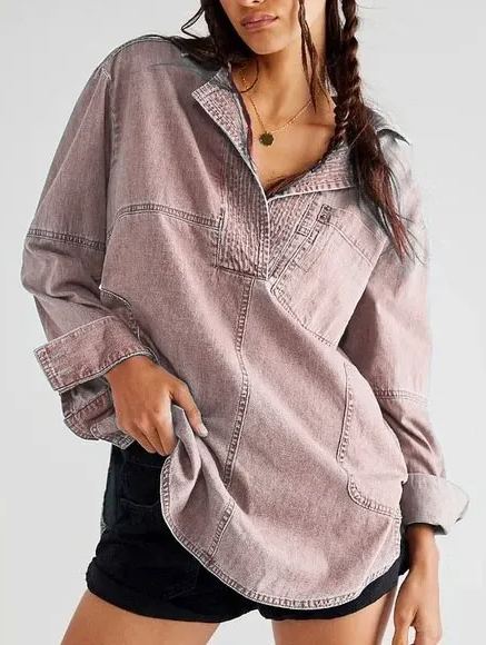 Women's Denim V-Neck Pullover Shirt (BUY 2 10% OFF)