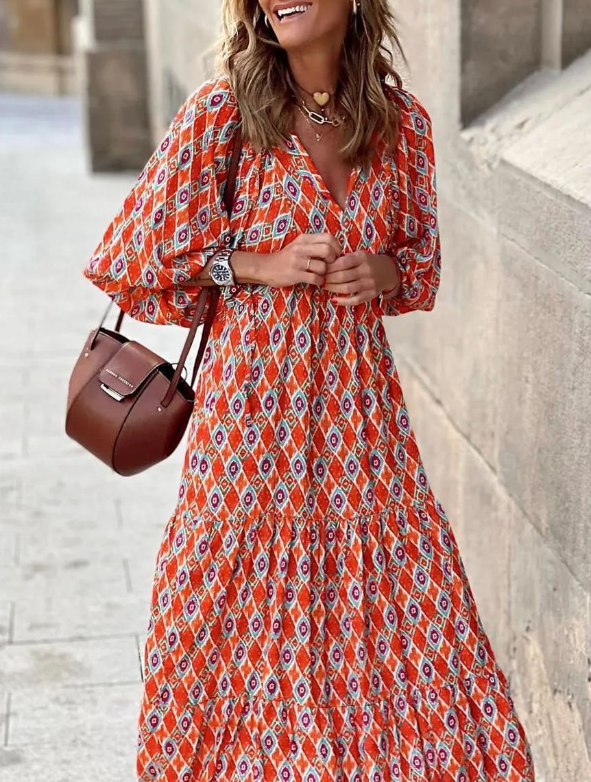 ✨Women's Puff Sleeve Floral Boho Maxi Dress