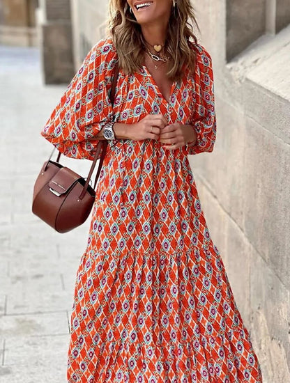 ✨Women's Puff Sleeve Floral Boho Maxi Dress
