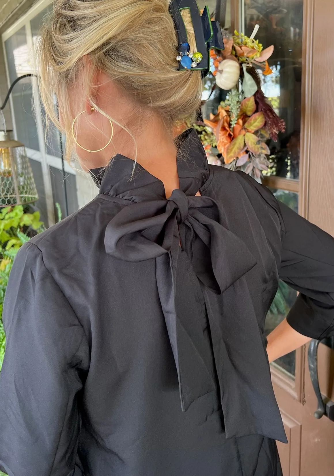 ✨Tied back Bow Round Ruffled Neckline Dress with Pockets