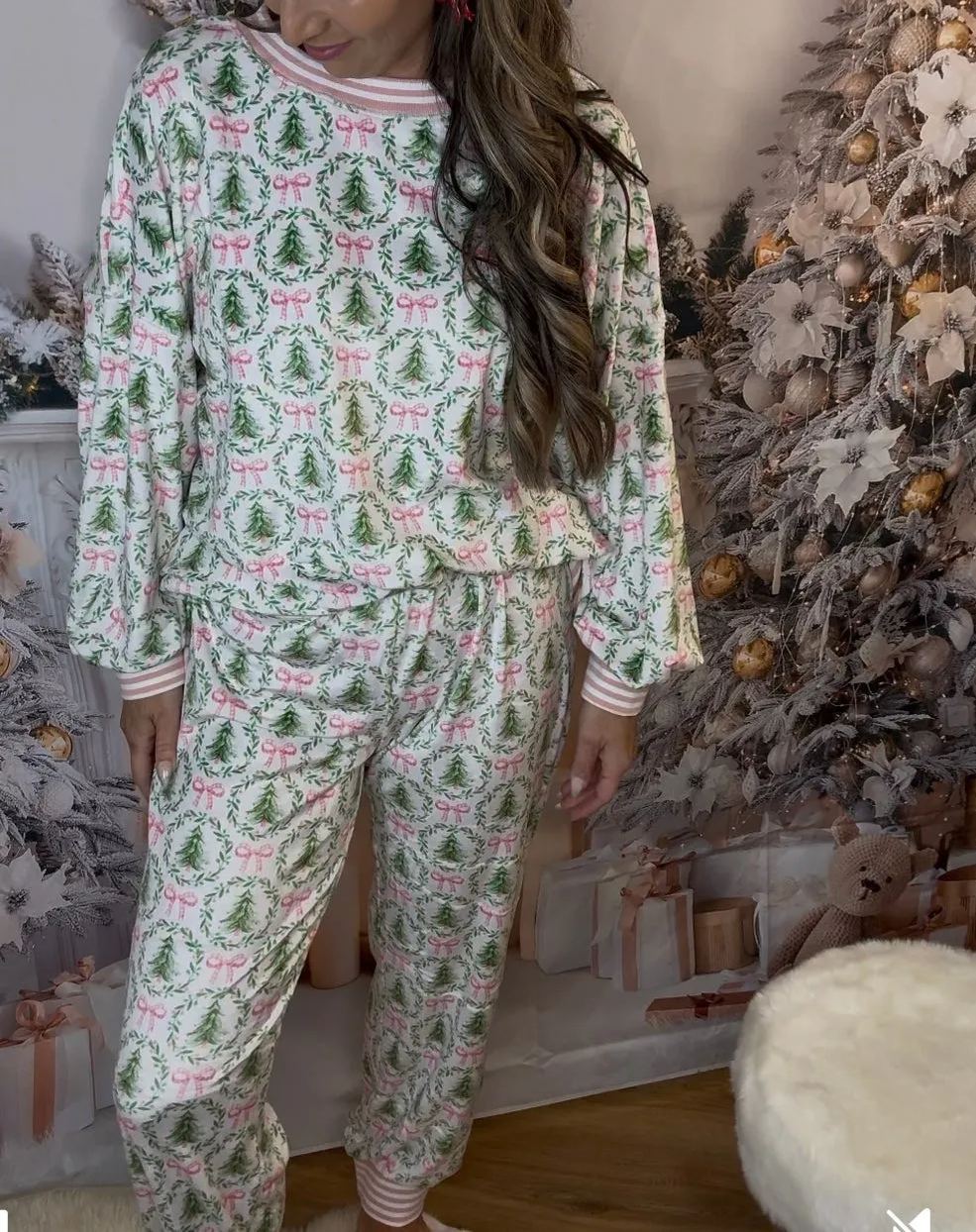 Christmas Trees and Bows Pajama Set