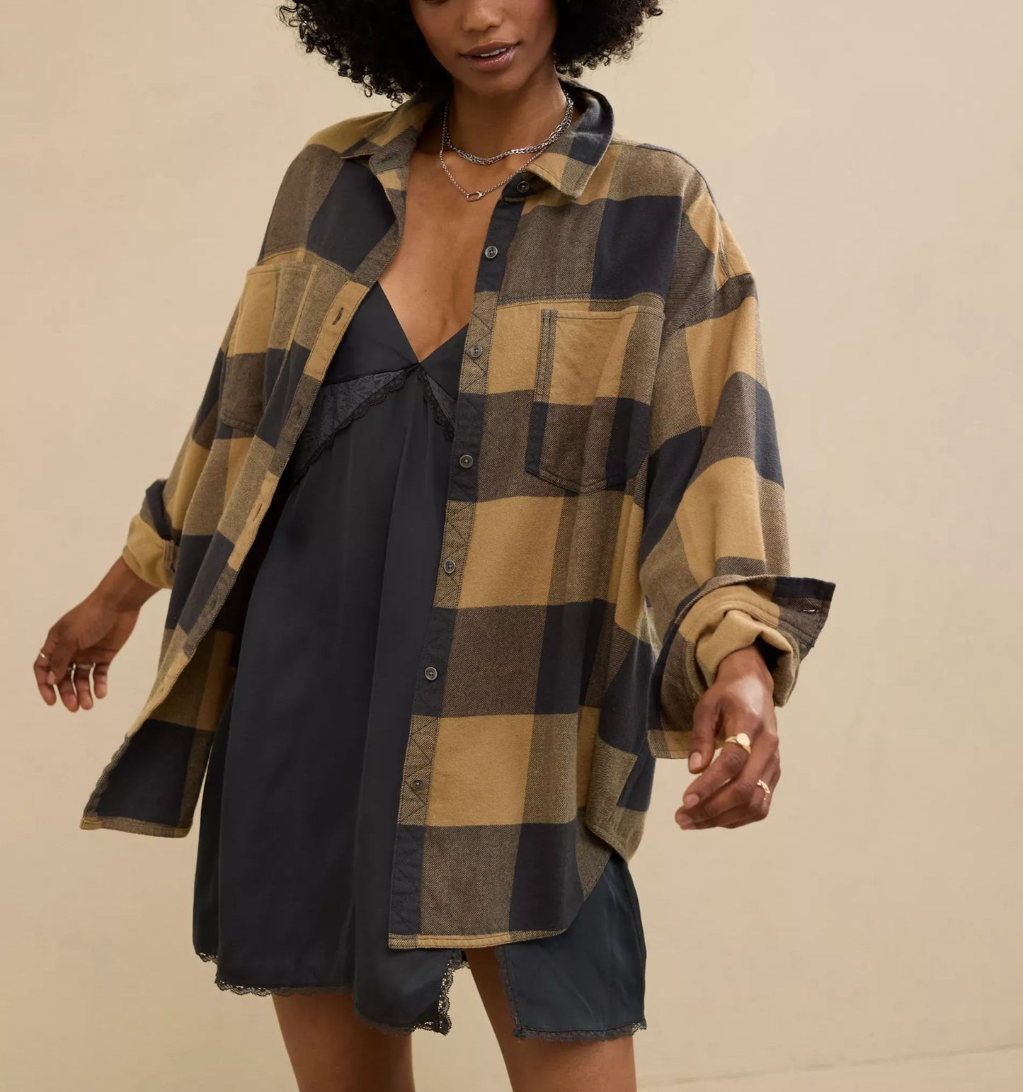 Women's Loose Flannel Casual Double Pocket Shirt