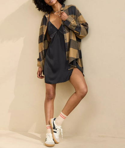 Women's Loose Flannel Casual Double Pocket Shirt