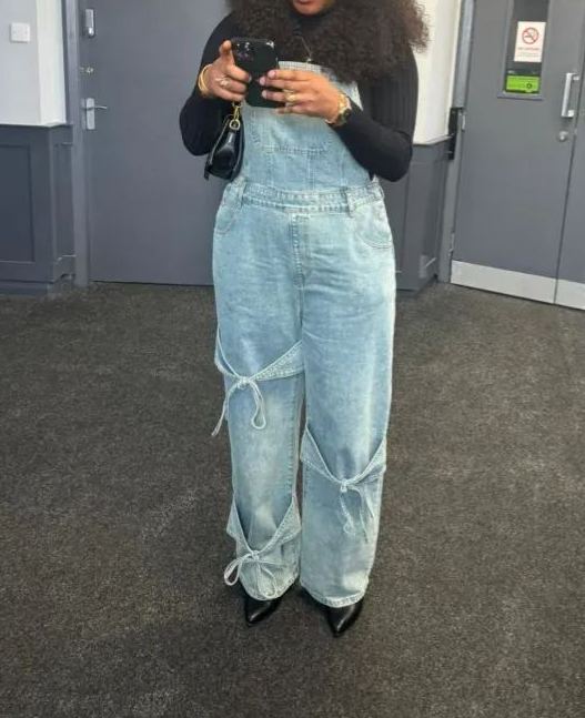 🎀Denim Bowknot Buckle Up Pocket Wide Leg Jumpsuit