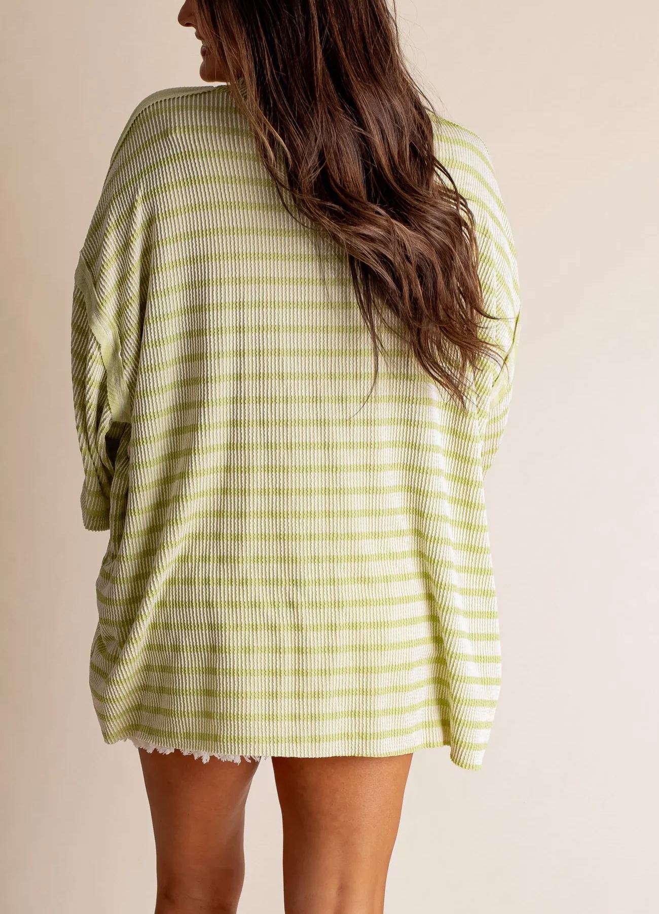 Women's 2025 Spring New Ribbed Striped Crew Neck Pocket Top