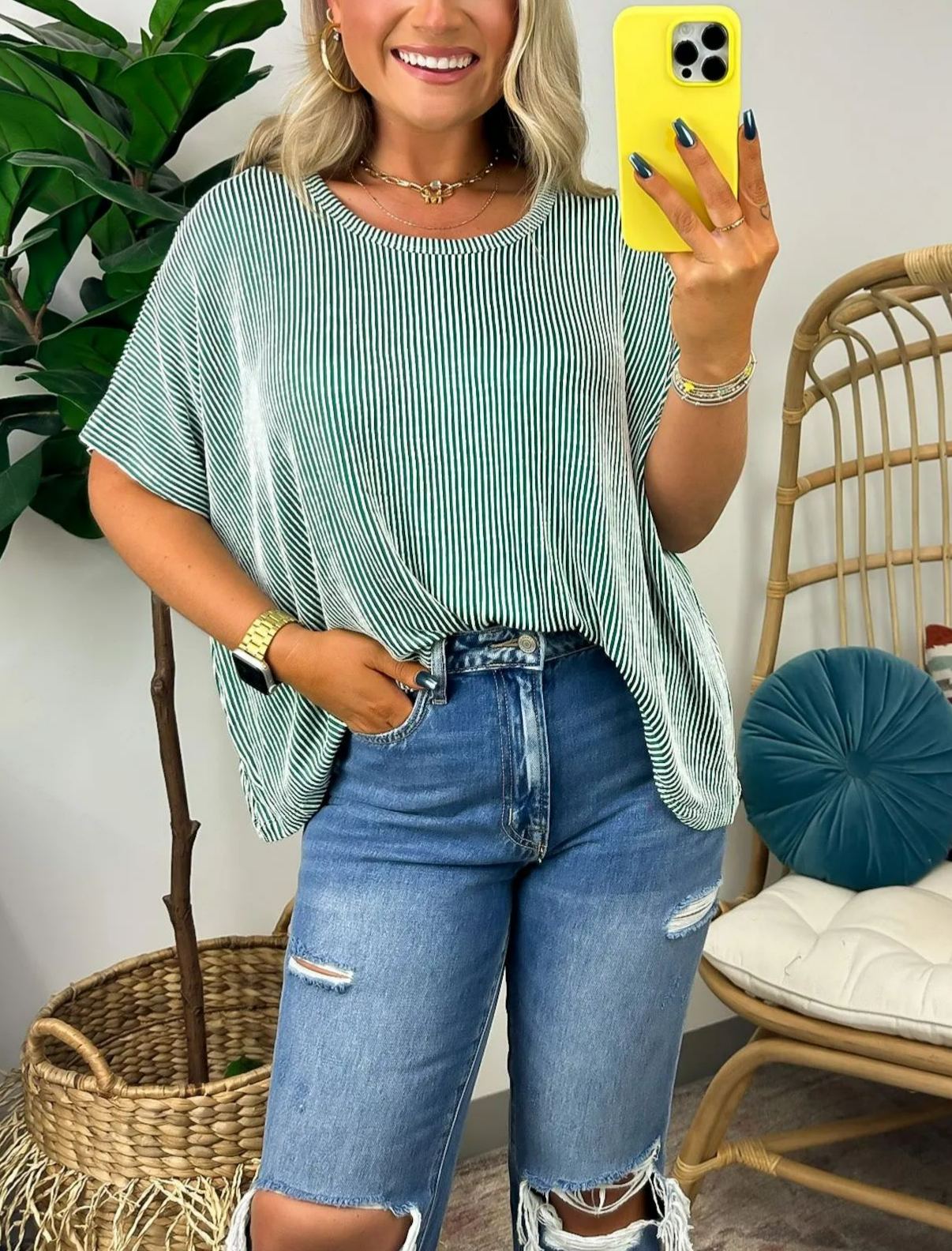 Hot Sale Two Tone Rib Knit Oversized Top