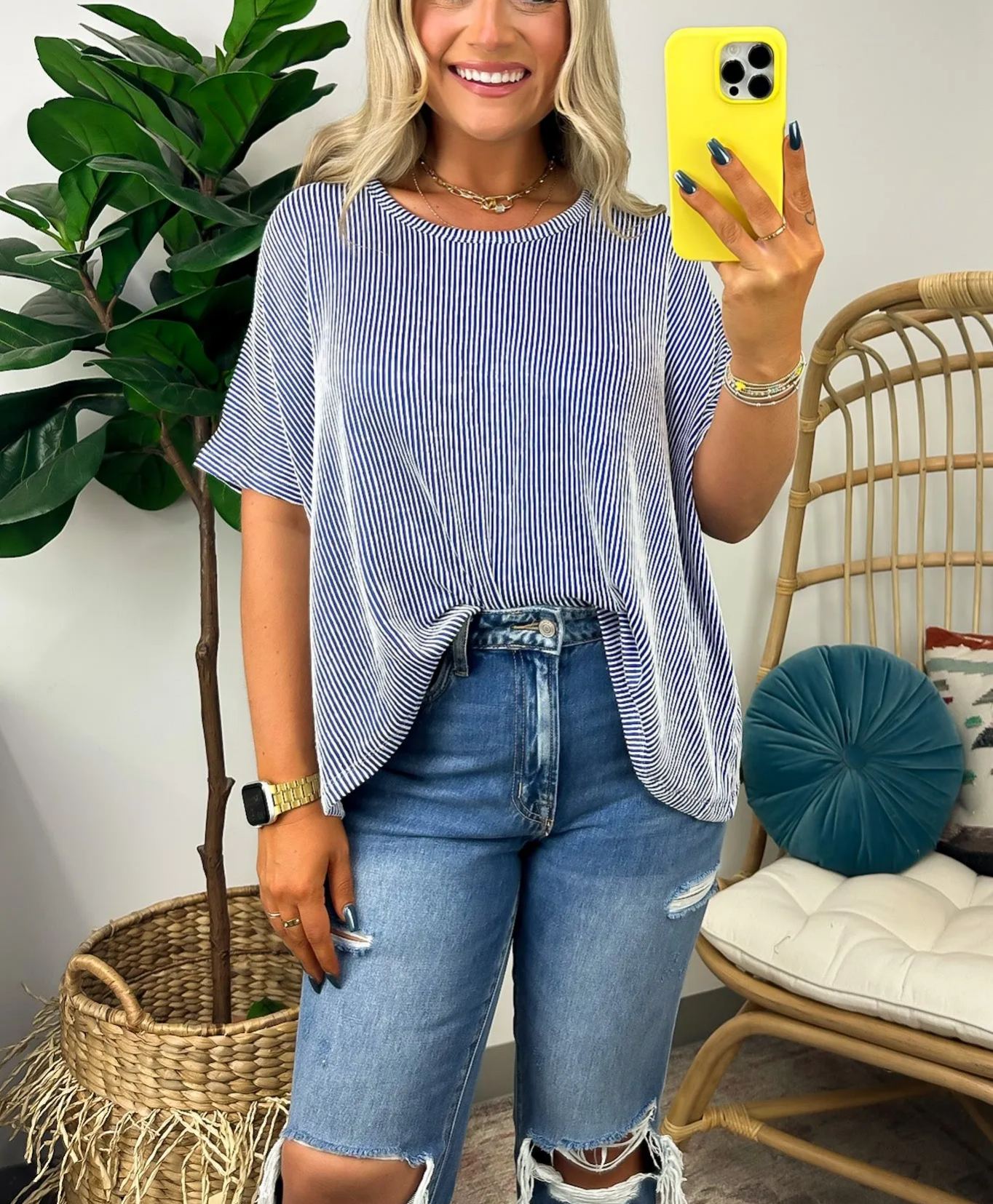 Hot Sale Two Tone Rib Knit Oversized Top